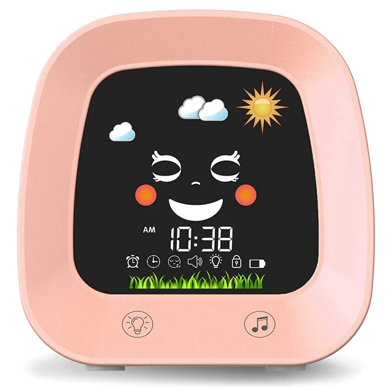 1 Set Alarm Clock For Kids Children\'s Sleep Trainer Clock With 4 Color Toddler Night Light, Sleep Sound Machine Pink