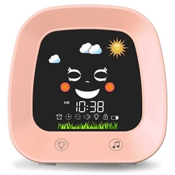 1 Set Alarm Clock For Kids Children's Sleep Trainer Clock With 4 Color Toddler Night Light, Sleep Sound Machine Pink