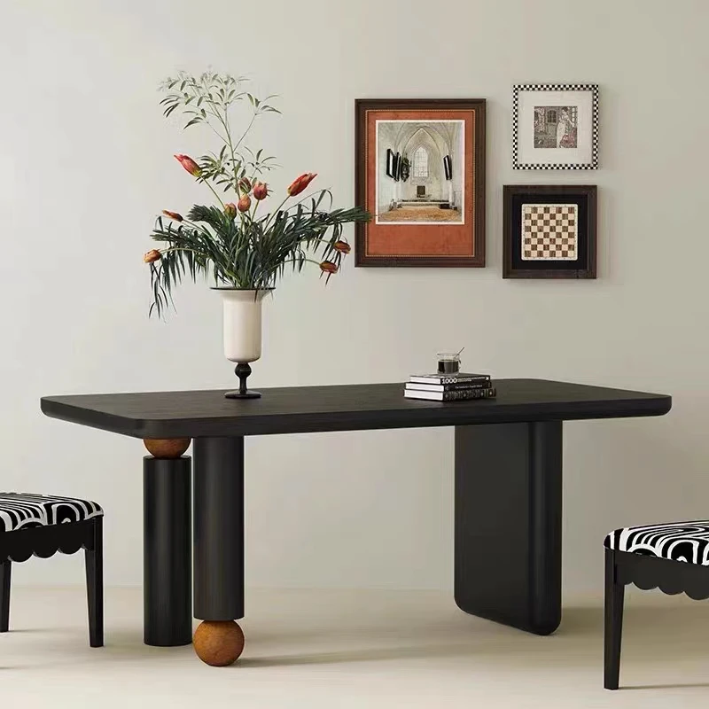 

Nordic solid wood dining table French black rectangular dining table