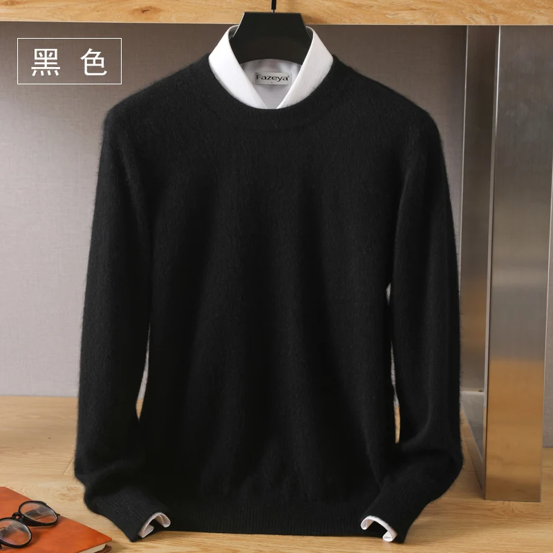 Heren 100% pure nertsenkasjmier trui O-hals truien Gebreide trui Herfst en winter Nieuwe high-end truien met lange mouwen Nertsen tops