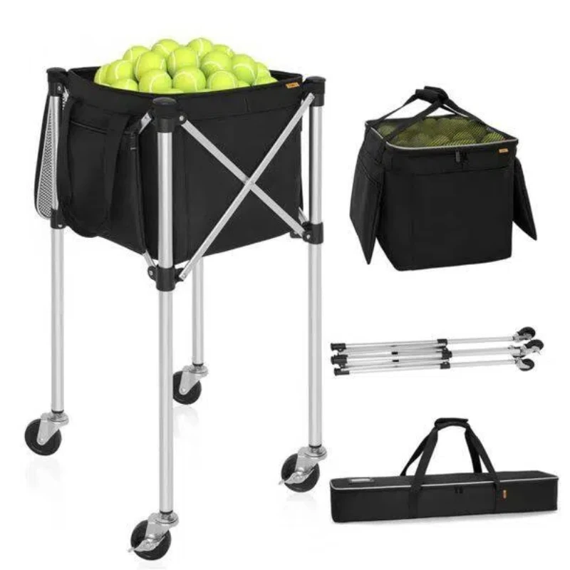 

Aluminum Alloy Tennis Storage Cart Foldable Lightweight Portable with 150 Ball Capacity for Indoor/Outdoor Use