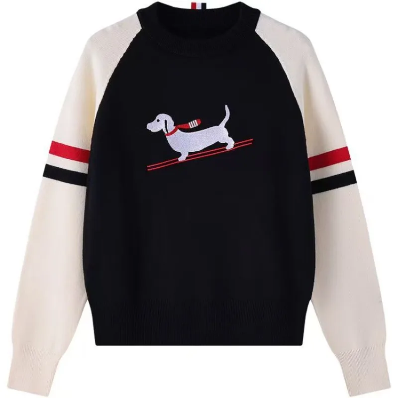 Autumn Women's Golf Wear Luxury Puppy Embroidery Patchwork Golf Sweater Women Long Sleeve Korean Windproof Golf Knitted Jumpers