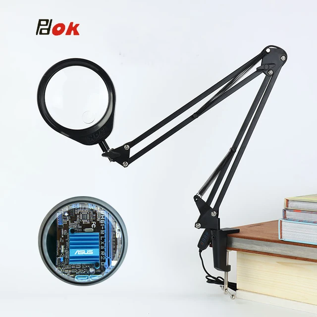 10X 20X składane szkło powiększające z 3 kolorami LED Light narzędzie do lutowania lupa na biurko spawanie/czytanie lampa stołowa 5 ''duża soczewka