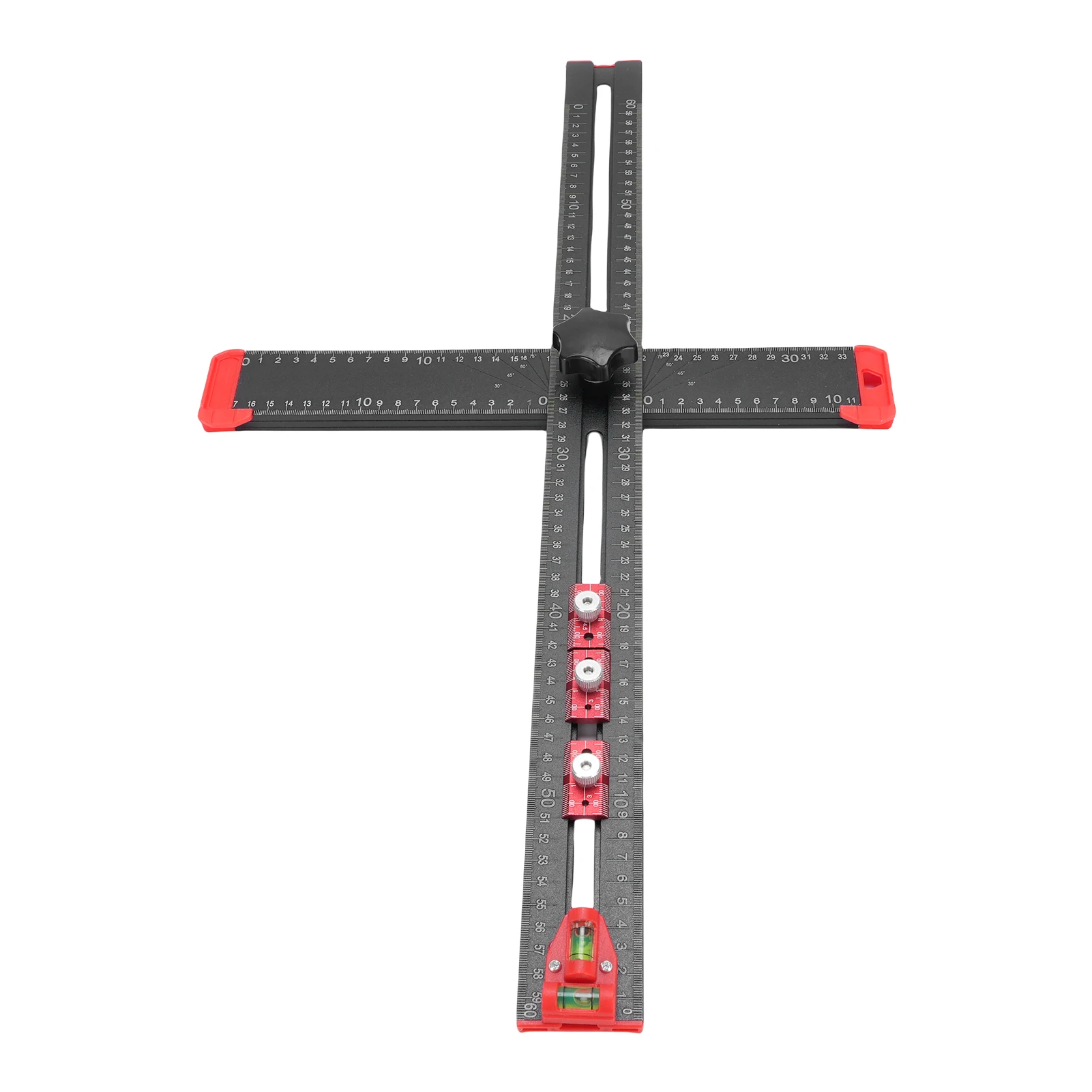 Adjustable 60cm T Square Drilling Ruler 4 in 1 Multi Angle Woodworking Measuring Gauge with 3 Sliders for Installation
