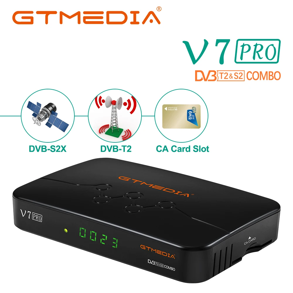 GTMEDIA-decodificador V7 pro DVB-S/S2/S2X + T/T2, receptor de TV por satélite, ranura para tarjeta CA, USB, WiFi, compatible con TV BOX de red, original, 2024