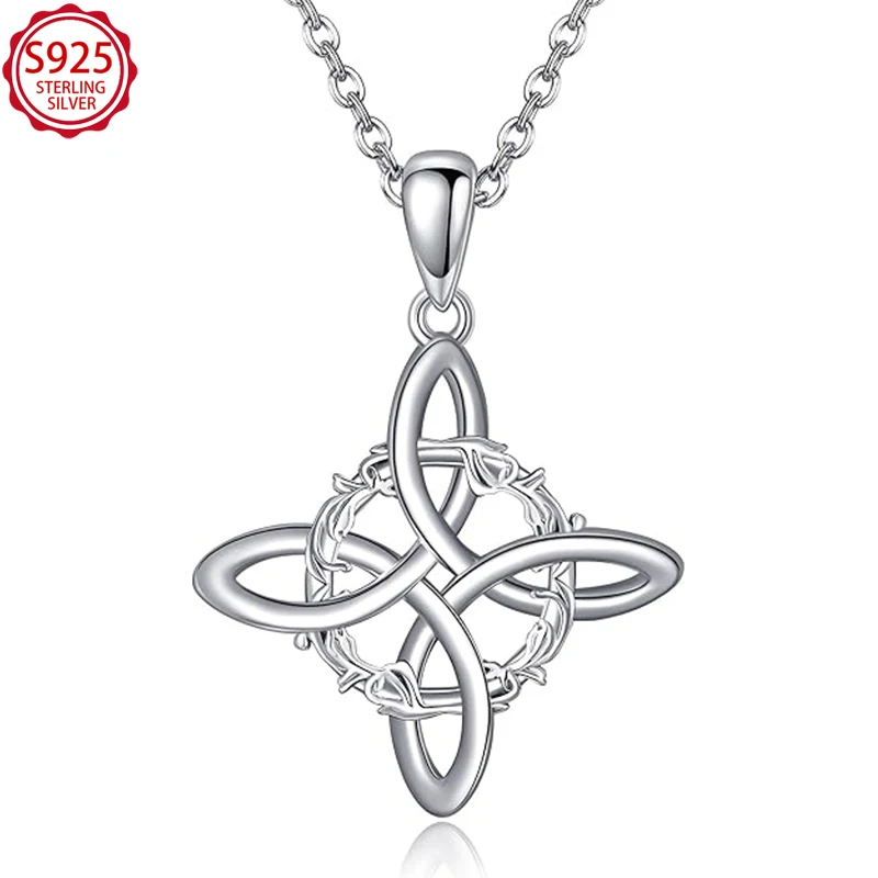 

S925 Sterling Silver Vintage Celtic Knot Vine Necklace, Classic Pendant Jewelry for St. Patrick's Day Party Women