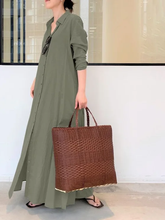 

Повседневное хлопково-льняное платье с длинным рукавом, свободным кроем, А-силуэтом, на весну-осень, больших размеров, с пышной юбкой, повседневный дизайн