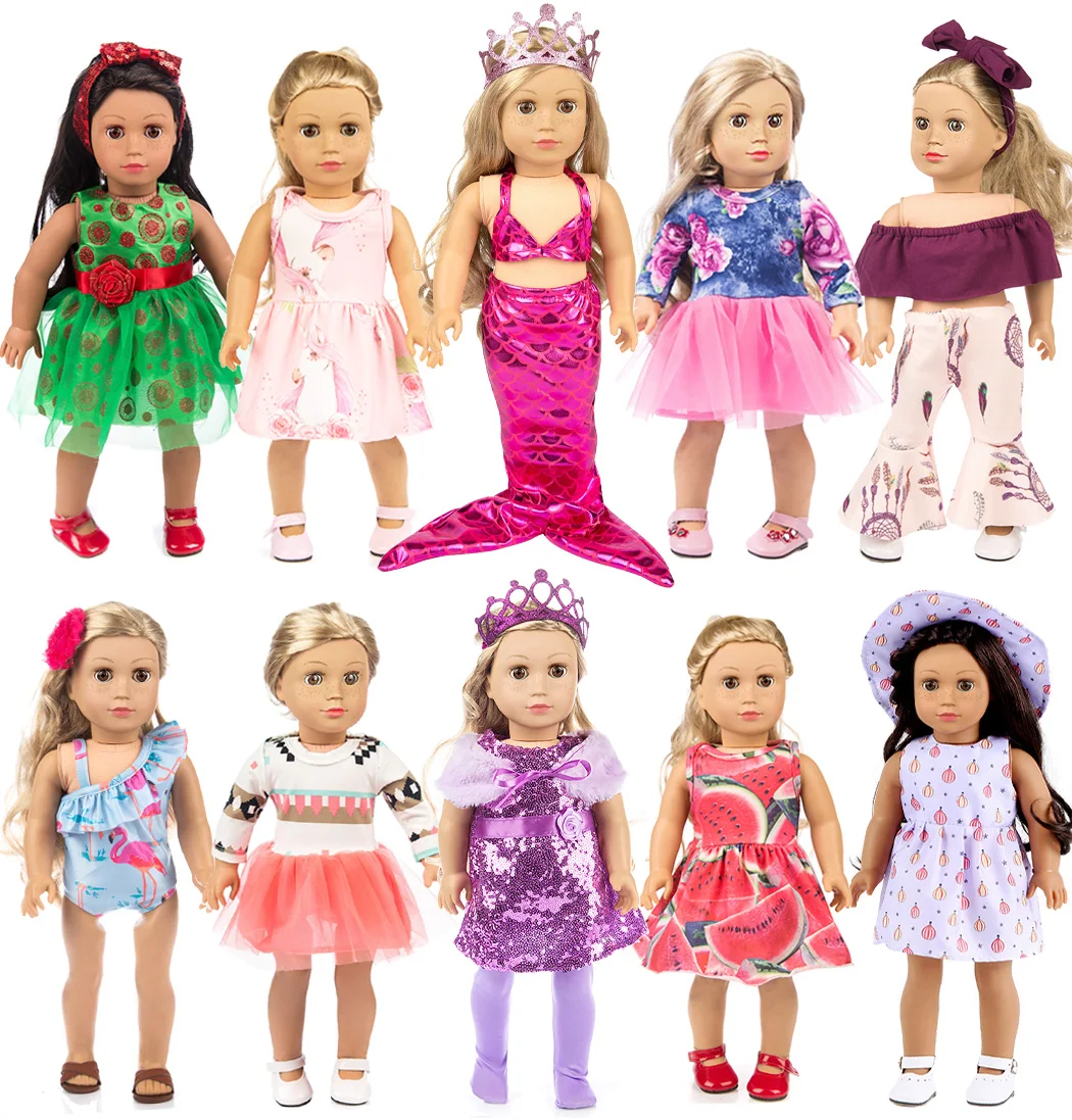 

10 Sets 18 Inch Doll Clothes and Accessories Include Mermaid Dress, Outfits, Hat, Bikini (No Doll)