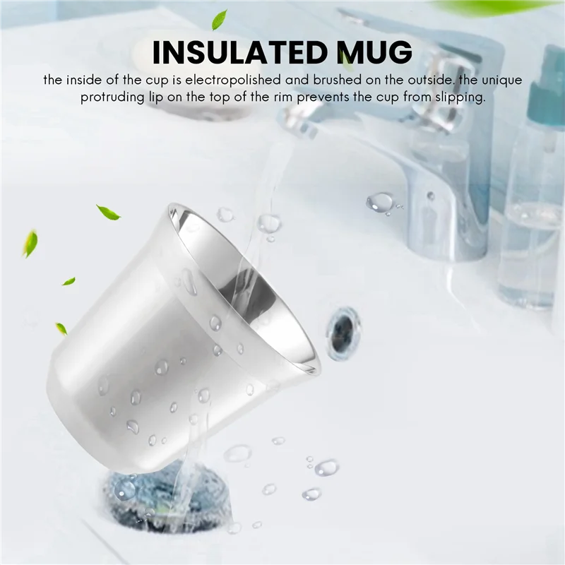 

A19F-Steel Espresso Cups Set Of 8, Double Wall Insulated Coffee Mugs Tea Cups, Easy Clean And Dishwasher Safe (80ML)