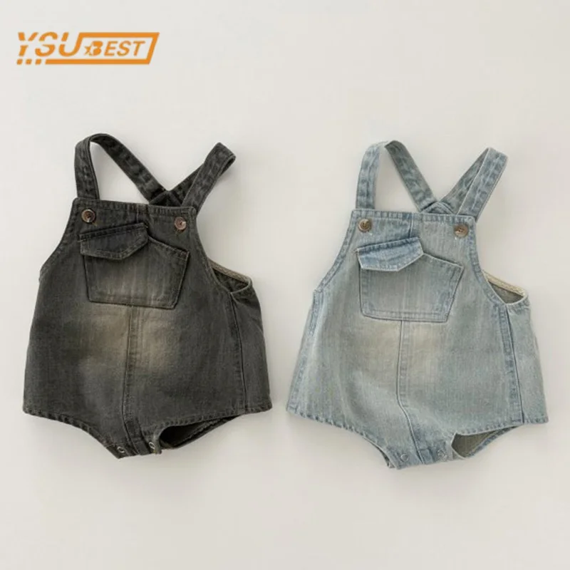 0-3Yrs Infant Baby Girls Boys Romper Sleeveless Cowboy Solid Color Jumpsuit Spring Autumn Kids Baby Girls Boys Romper Clothes