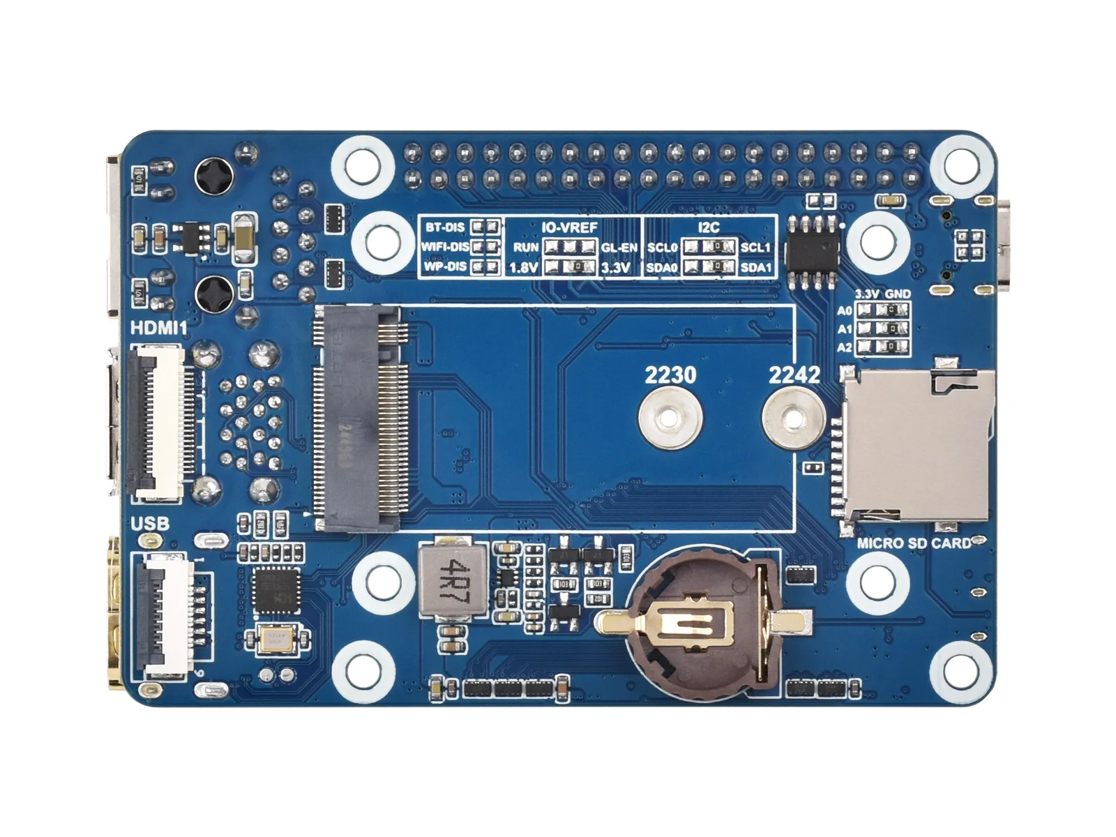 Mini scheda base (B) progettata per il modulo di elaborazione Raspberry Pi 5, chip EEPROM e crittografia integrati