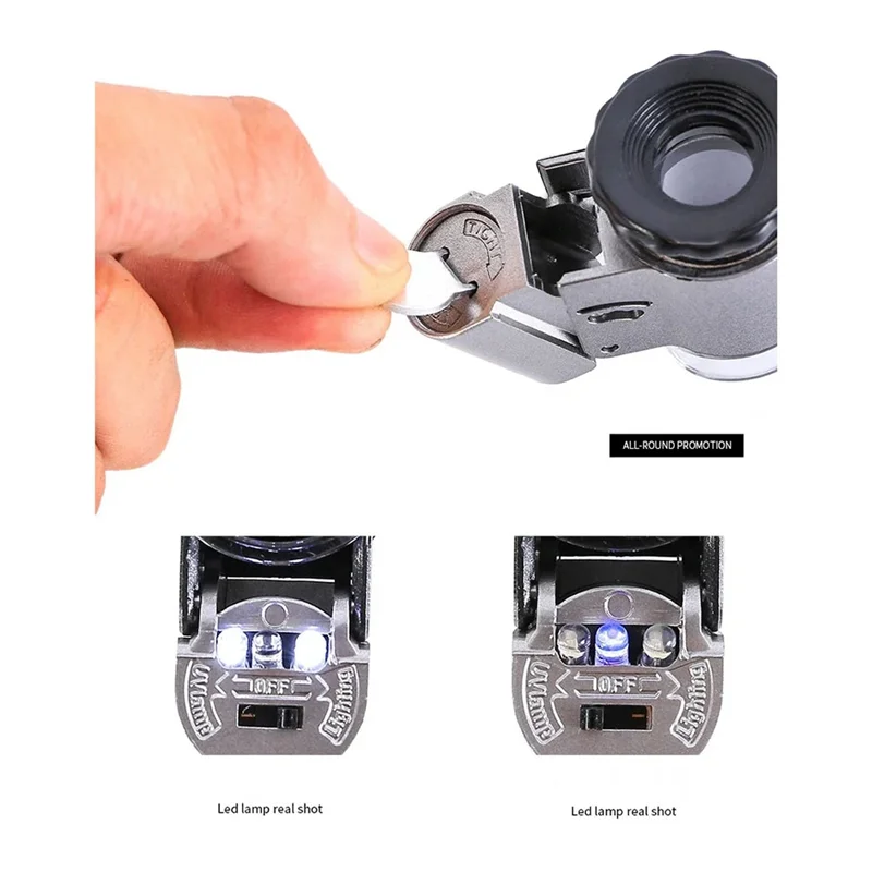 Ювелирная лупа, ручная лупа, 50X, новый мини-микроскоп со светодиодным УФ-светом для идентификации живописи, увеличительное стекло A62X