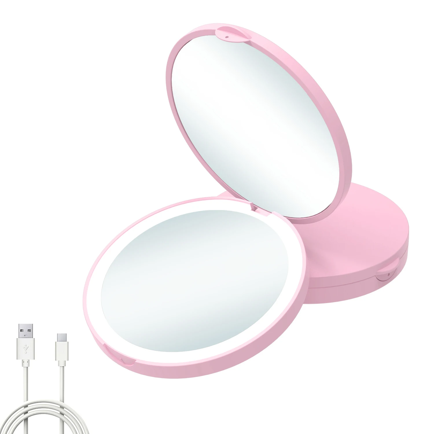 Compact Mirror with Light, 1X/2X Magnification LED Pocket Mirror with USB Data Cable, Makeup Mirror for Purse, Pocket,Travel