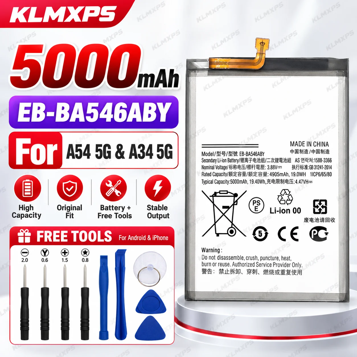 Wholesale In Stock Built-in Board Lithium Phone Battery Compatible with Samsung A54 5G A34 5G EB-BA546ABY Direct from Factory