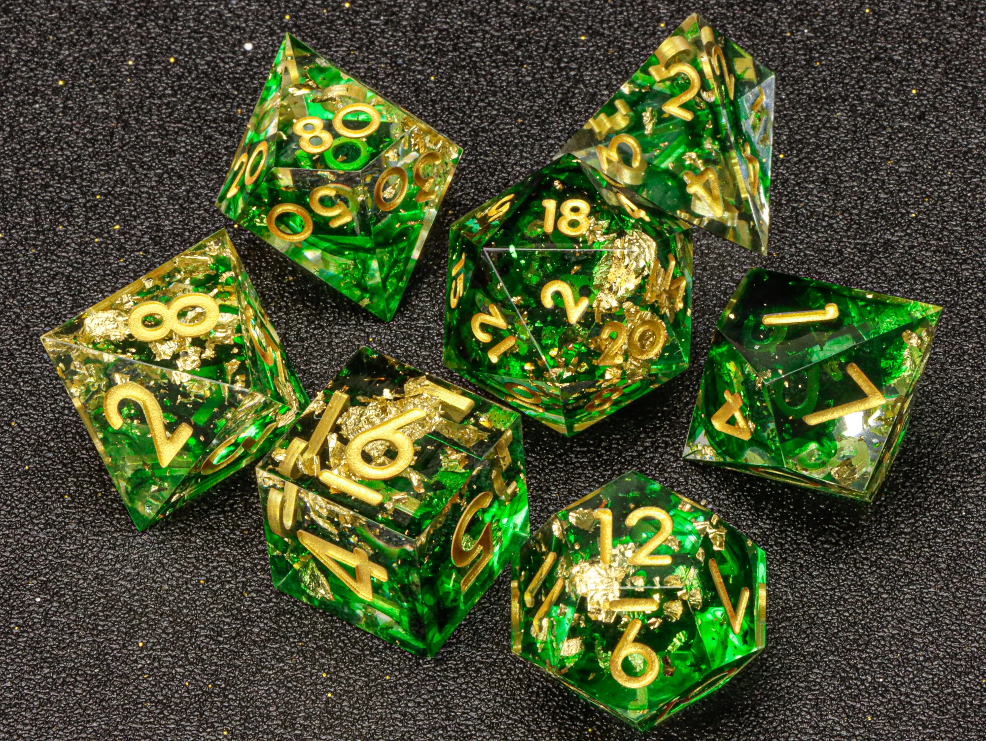 DnD Sharp Egde sea wave Resin Dice, polyhedral dice set, d and d dice, Green Dice Set