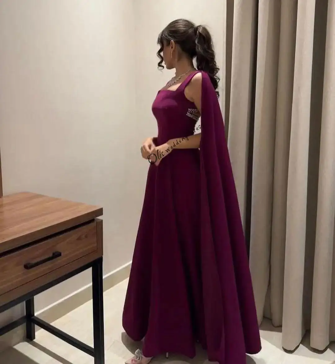 

customized Square Neck Prom Dresses Sleeveless Beadings Ankle Length Evening Dresses Vestidos De Noche Party Gowns