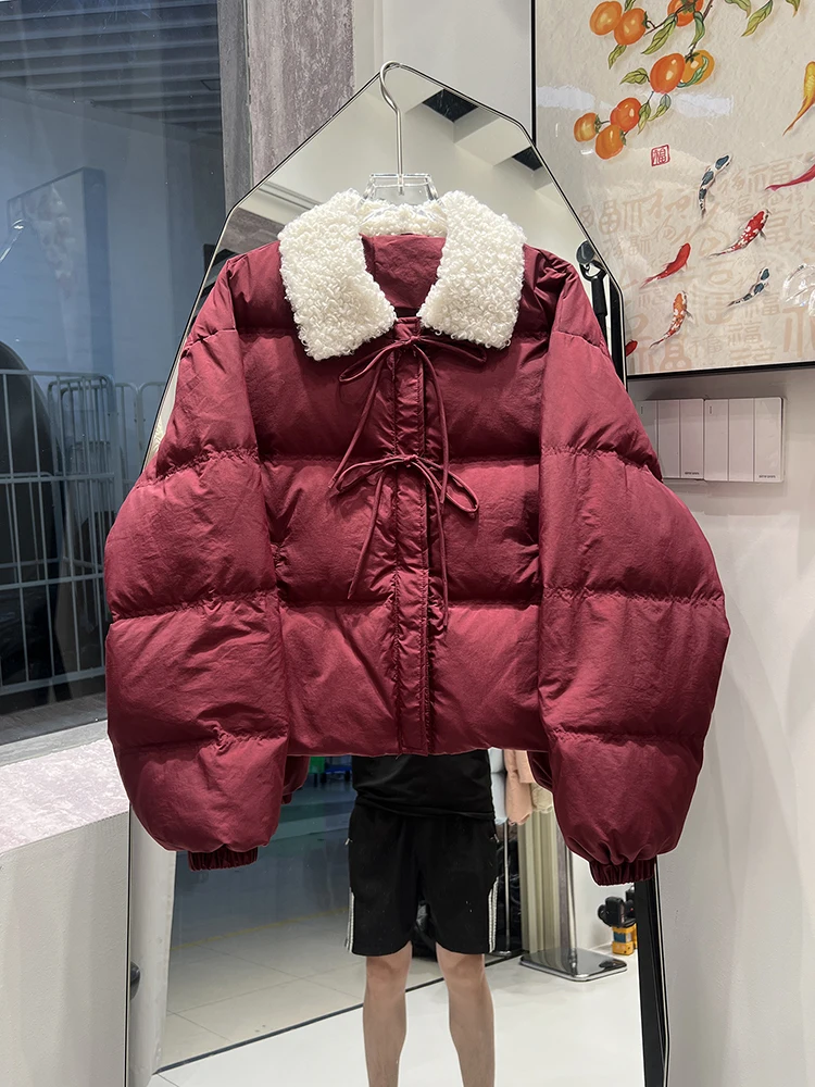 Koreanische Version Lammhaar Kragen Mode Kurze Daunenjacke Frauen 2025, Winter Neue Elegante Pendeln Alter Reduzierung Mantel