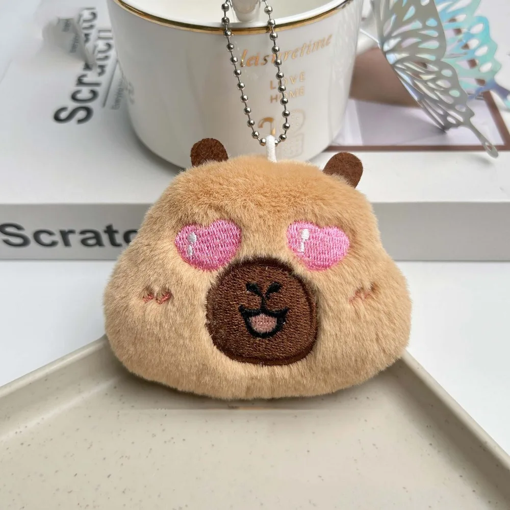 Cute Squinting Capybara Plush Keychain Beeping Heart Capybara Key Ring Soft Runny Nose Cartoon Animal Pendant Boys