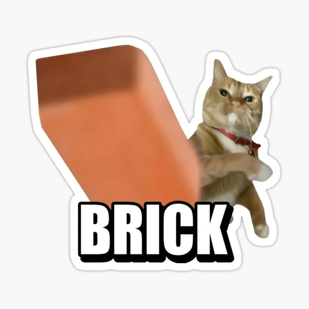 Funny Cat Throwing Brick Meme Sticker for Laptop Decor Bedroom Car Cute Cartoon Art Fashionable Public Suitcase