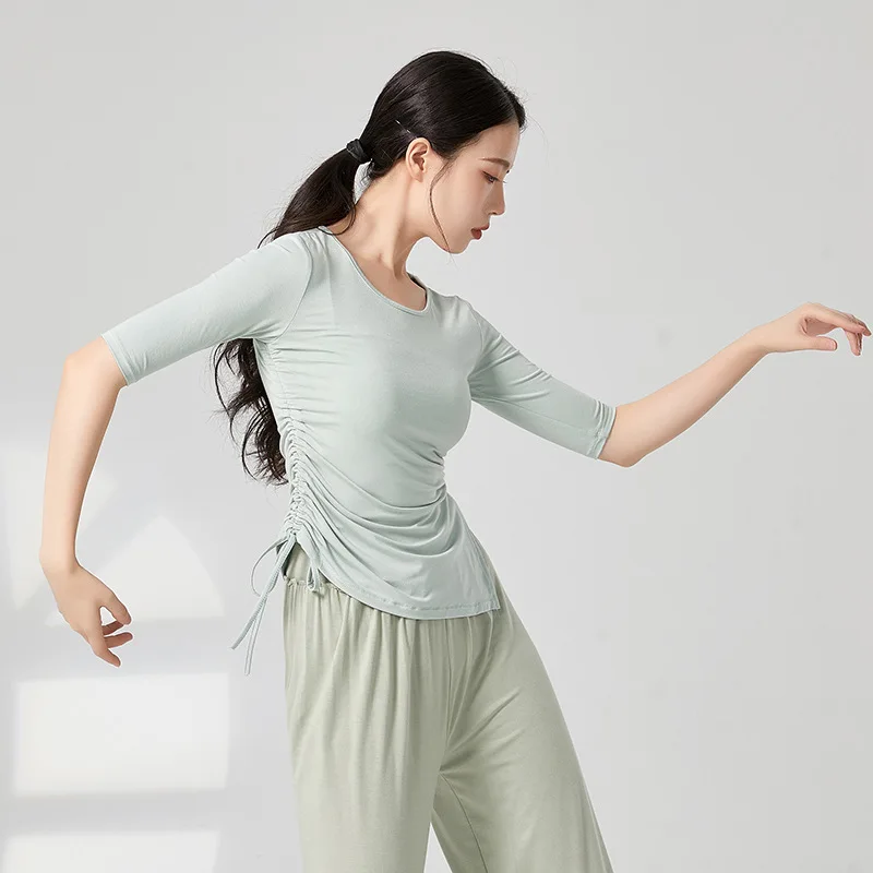 

Drawstring Split Top Women's Medium Sleeve Loose Modern Dance Clothing Body Training Classical Dance Clothing