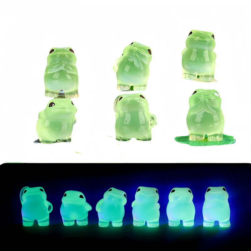 6pcs Luminous Mini Resin Frogs - Decorative Small Toy Frogs for Dollhouse Fairy Garden Aquarium Landscape Micro Prop