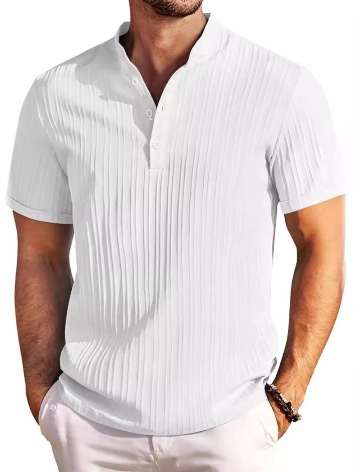 Herren Retro Gestreift Lässig Lose irt ort Sve Summer Faion Split Reine Farbe Lose Passform Bequem irt für Männer