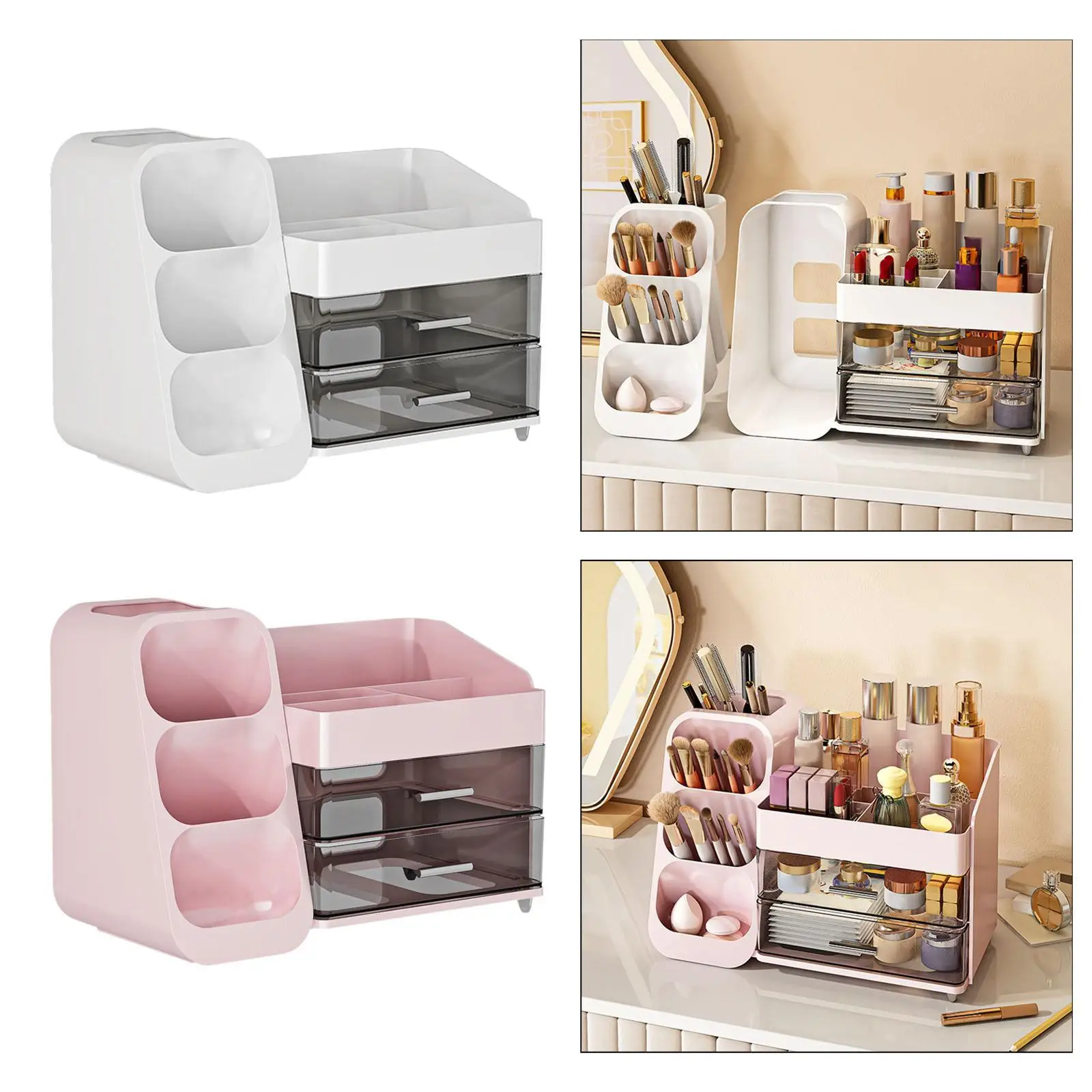 

Desk Organizer with Drawers Dustproof Portable Jewelry and Perfume Organizers Cosmetics Display Case Bathroom Organizer for Home