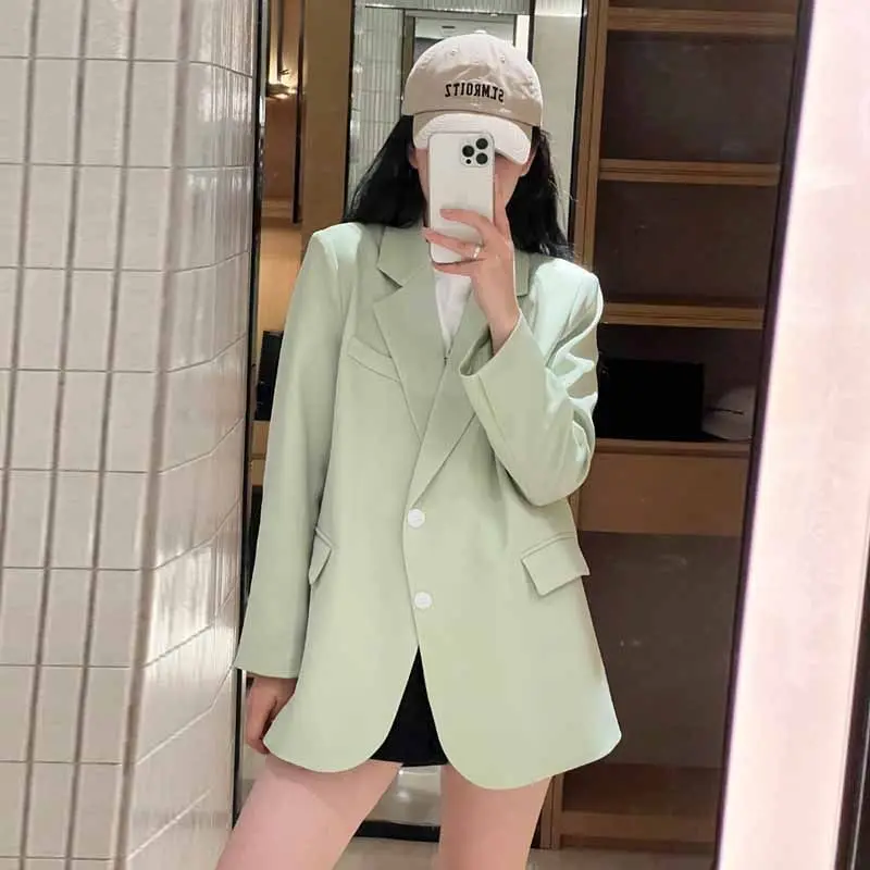 Matcha Green Fresh All-in-one Autumn Slimming Long Sleeve Top Coat Women's Clothing Casual Loose Single Breasted Women's Suit