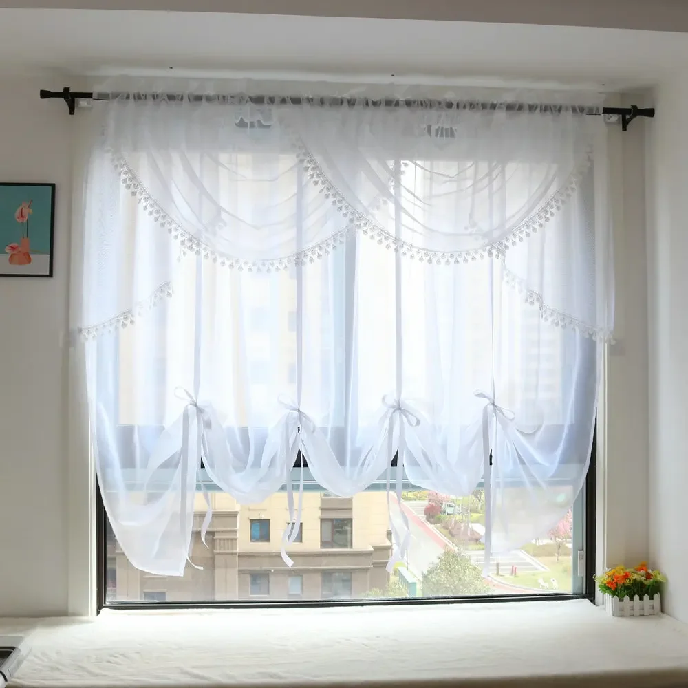 Double Arc Lace Valance Style Net Wave Curtain Sheer White Window Screening for Livingroom Balcony Kitchen 1PCS