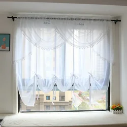 Double Arc Lace Valance Style Net Wave Curtain Sheer White Window Screening for Livingroom Balcony Kitchen 1PCS