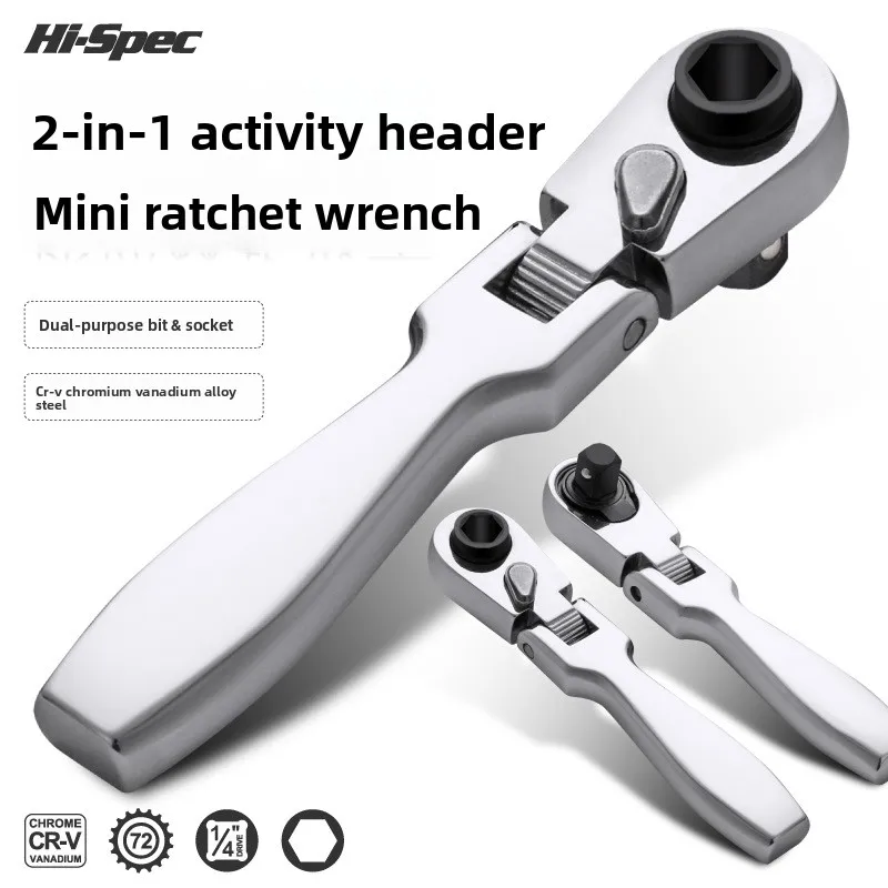 

Hi-Spec 2 in 1 Mini Ratchet Wrench 1 4 Inch Quick Release Socket Bit Driver Adjustable Head Compact Tool Kit for Home Repair Use