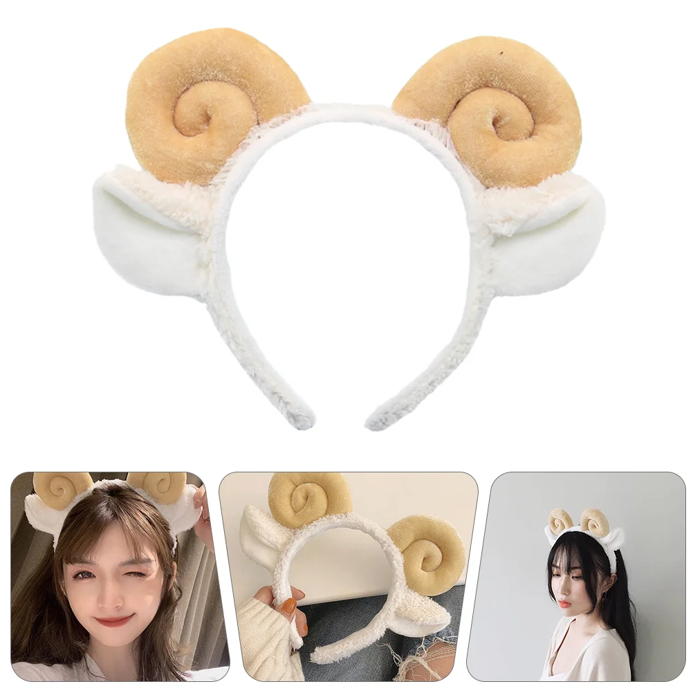 Croissant Headband Festival Cosplay Hair Hoops Sheep Horn Party Lamb Ear Headpiece Makeup Hairband Animal