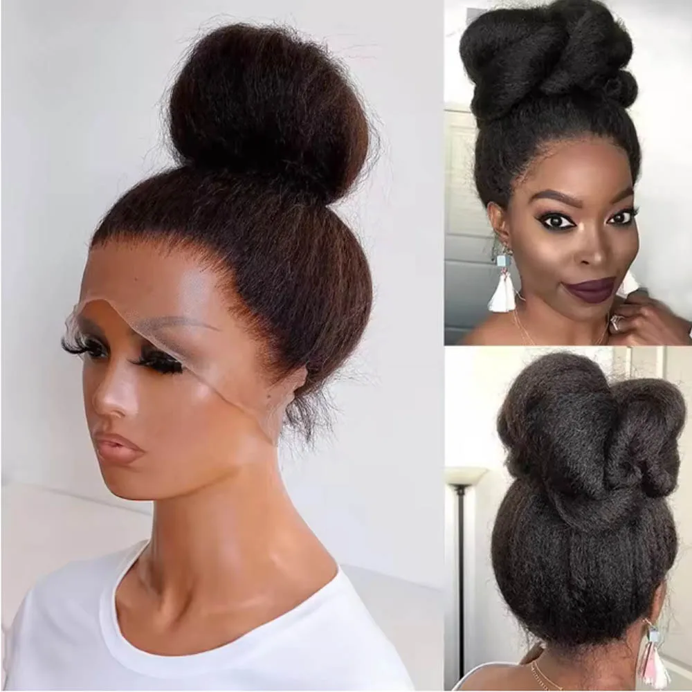 

26-дюймовый парик Yaki, длинный, натуральный черный, мягкий, крепкий, гладкий, с кружевной передней частью, для женщин, с синтетическими предварительно выщипанными волосами, без клея, с эффектом натуральных волос, для повседневного использования