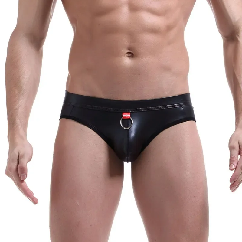 

Sexy Man Underpants Men Briefs Double String Erotic Panties PU Leather Low Waist U PouchThongs Underwear Male Gay Mens Underwear