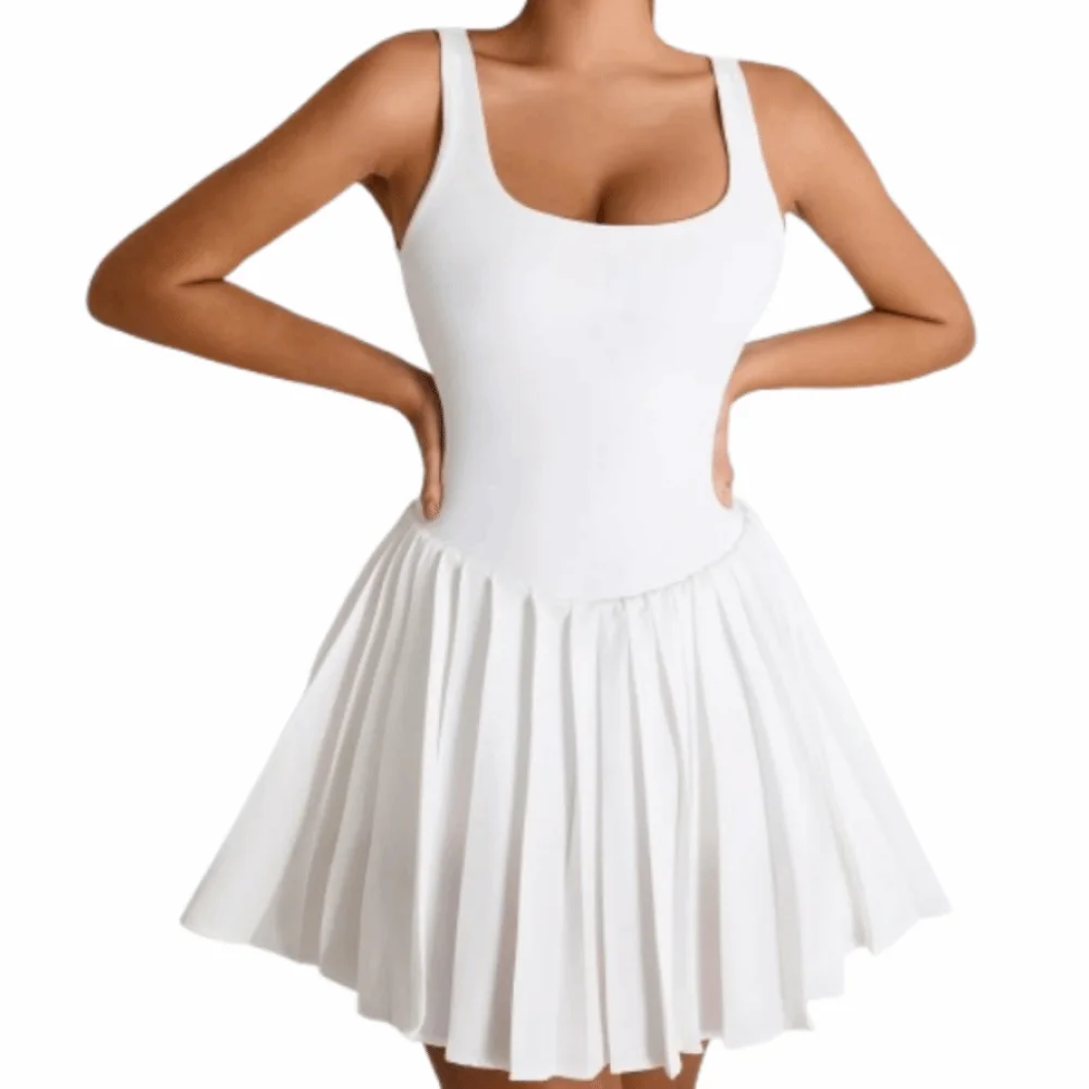 Hollow Out Women Tennis Dress Lace Up Polyester Badminton Skirts Sleeveless High Elasticity Yoga Fitness Dress Badminton Sports