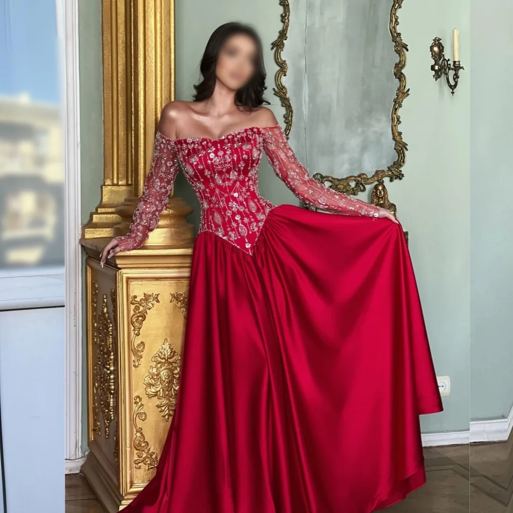 فستان سهرة فاخر مخصص للنساء متألق خارج الكتف على شكل حرف a بطول الأرض مناسبة مخصصة فساتين حفلات رائعة