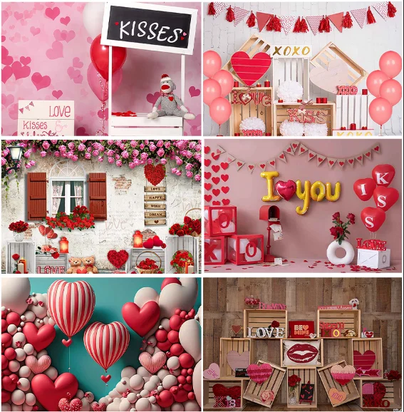 

Valentines Day Kisses Love Roses Balloons Photo Booth Backdrops Xoxo Photography Lover Portrait Anniversary Wedding Backgrounds