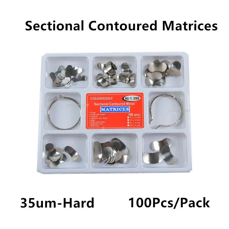 1Box Proximal Anterior Strip Dental Matrix Bands Anterior Sectional Contoured Matrices Stainless Steel Refill Large Medium Small