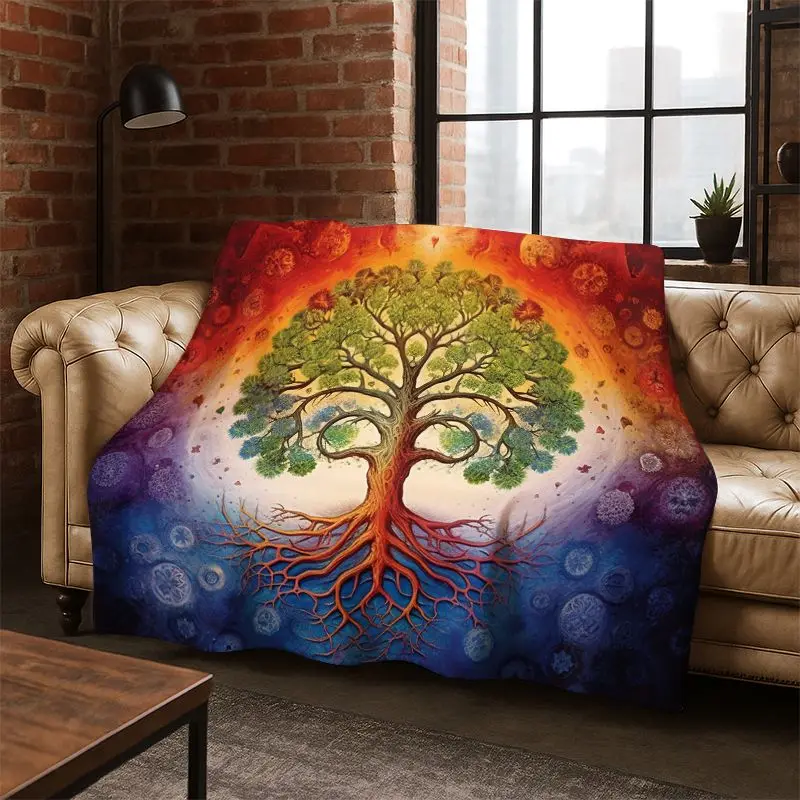 Tree of Life Nordic Mythology Yggdrasil Nature cartoon Flannel Blanket Soft Throw Blanket for Bedroom Living Room Bed Travel kid