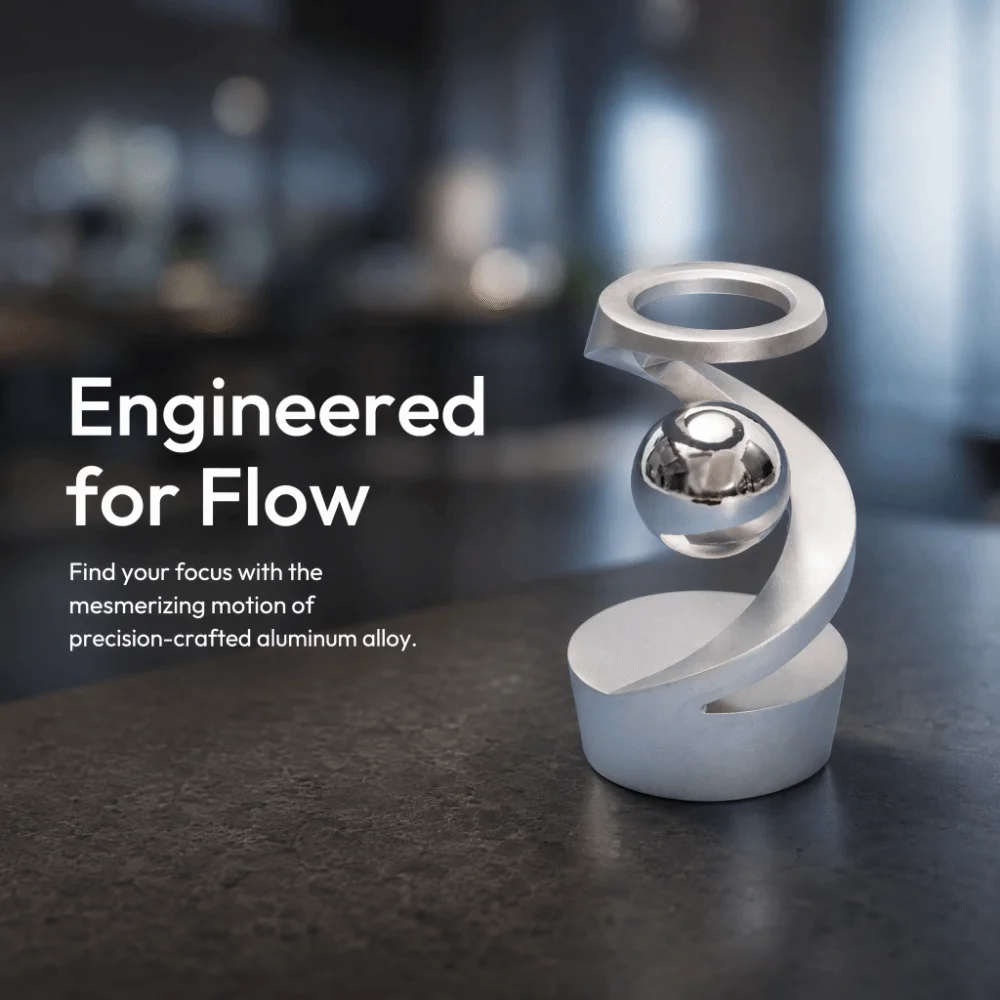 Aluminum Alloy Levitating Gyroscope Suspended Ball Tabletop Size Kinetic Desk Silver Color 3.03x1.77in Desk Spinner