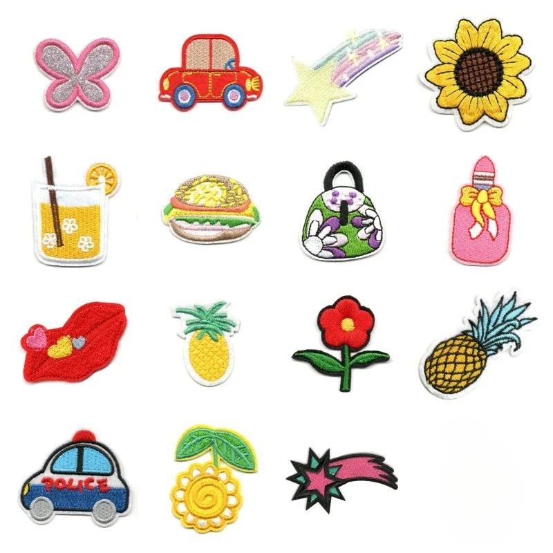 100pcs/Lot Luxury Embroidery Patch Sunflower Car Star Hamburg Pineapple Handbag Clothing Decoration Accessory Craft Diy Applique