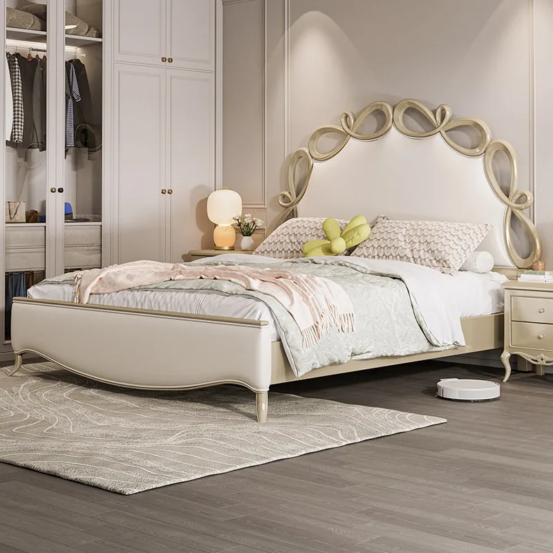 Queen Size Europian Double Bed Sofa Sleeping Master Princess Double Bed Side Table Nordic Camas Y Muebles House Accessories