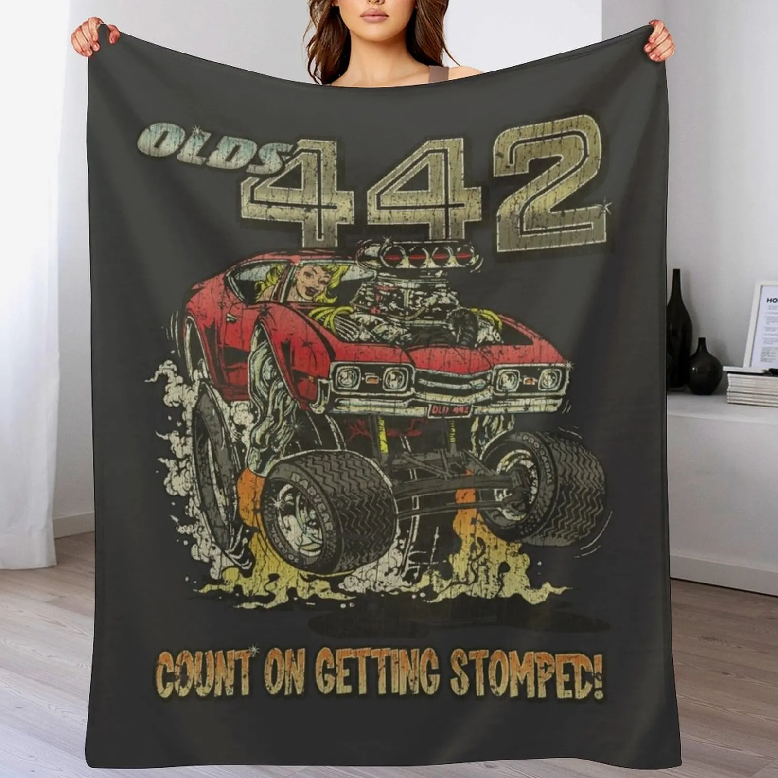 

Olds 442 Count on Getting Stomped 1968 Throw Blanket Loose Luxury Brand Blankets