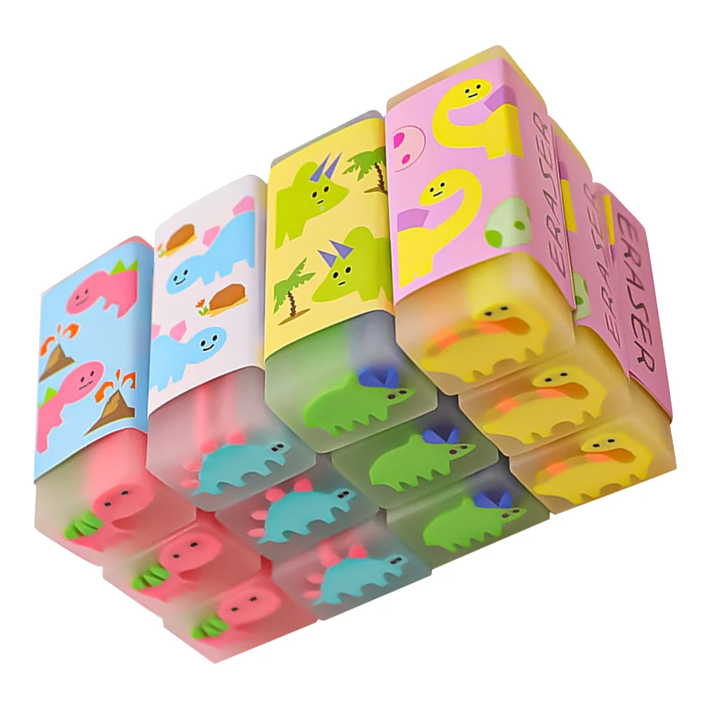 12 Pcs Dinosaur Eraser B Pencil Erasers Portable Students Organizer Kids Cartoon Dinosaurs Designed Pvc Kawaii Small