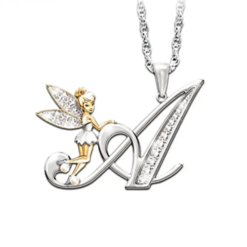 Disney Tinker Bell Necklace Cartoon Cute Pendents Elf Flower Fairy Alloy Clavicle Elegant Jewelry Accessories Sweater Chain Gift