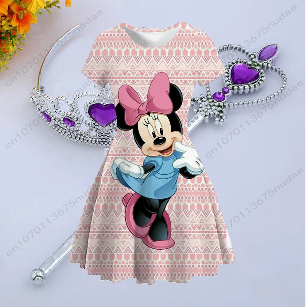 

Disney Mickey Mickey cartoon print funny childlike girl round neck short sleeve sweet cute gentle first love children's clothing