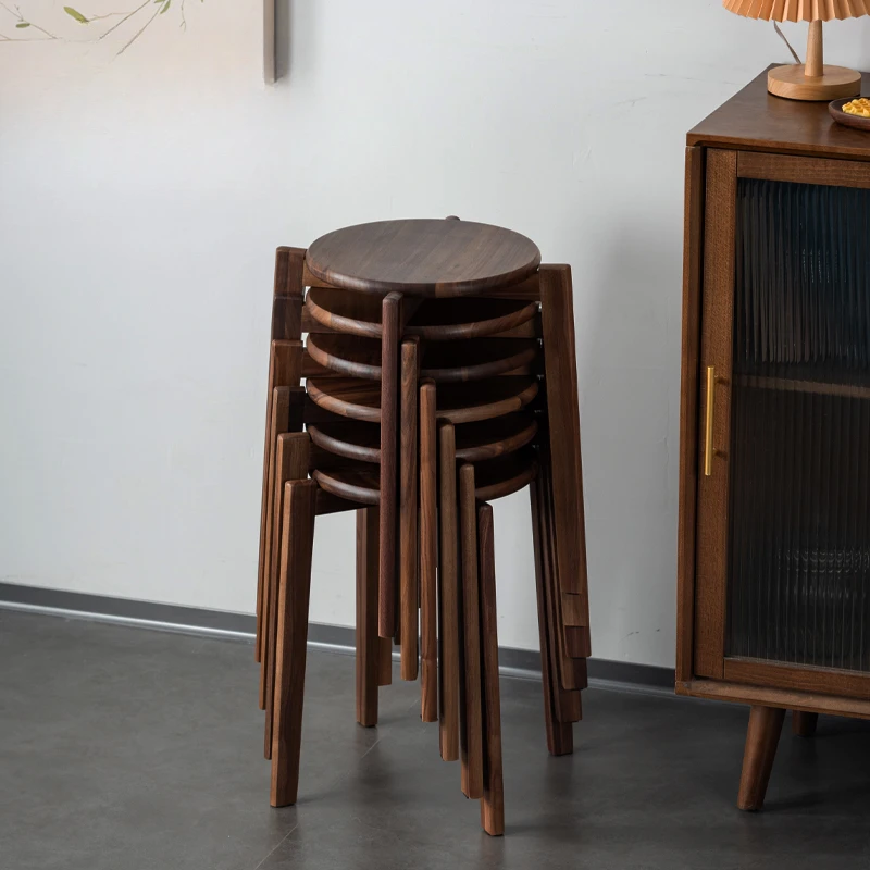 North American Black Walnut Solid Wood Stool Stackable Round Seat Wooden Dining Bench Low Wooden Chair for Kitchen Dining Room image 2