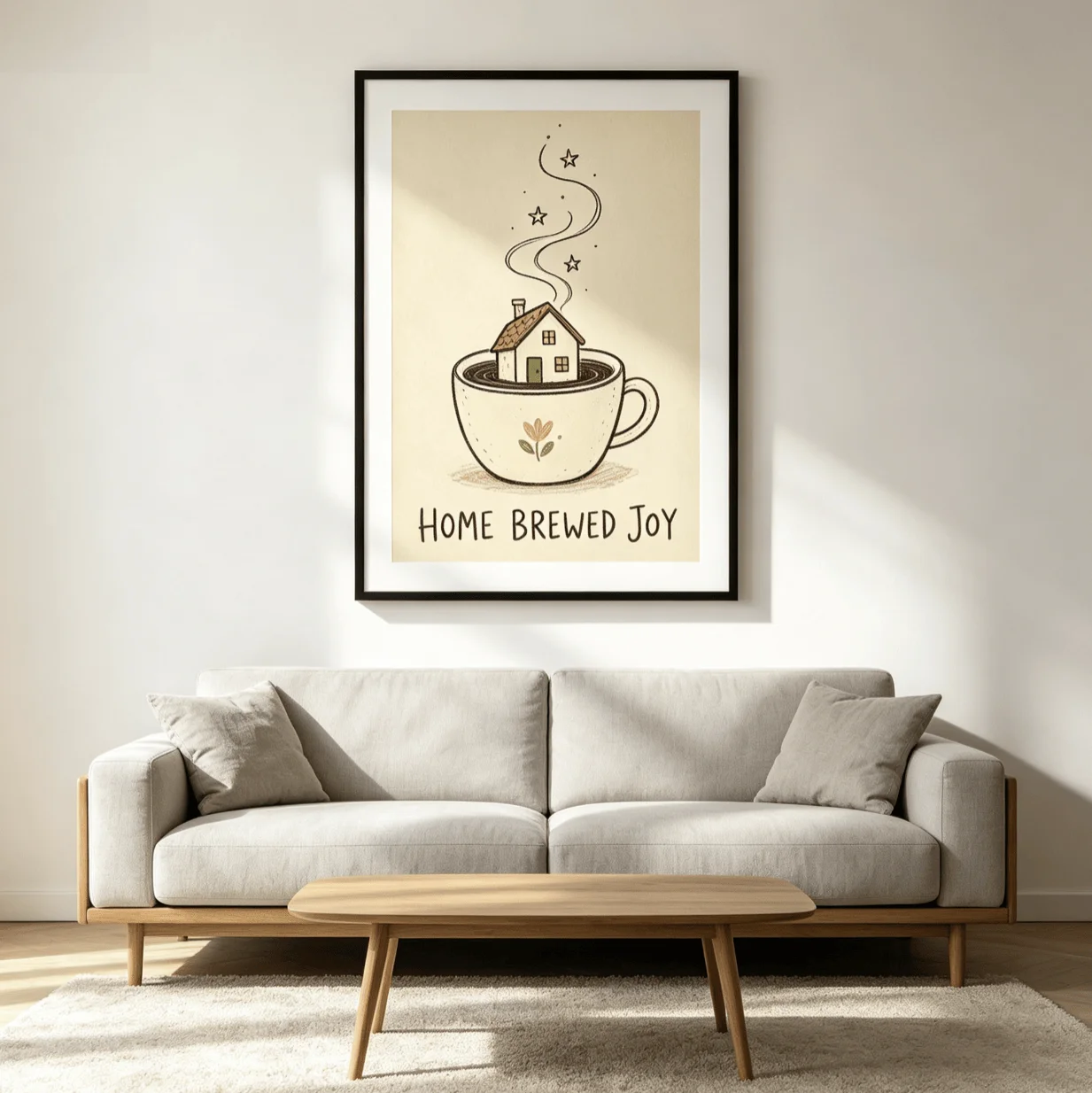 Home Brewed Joy Coffee Cup House Wall Art Canvas Prints, Cute Vintage Posters, Whimsy Quote for Kitchen Living Room Home Decor