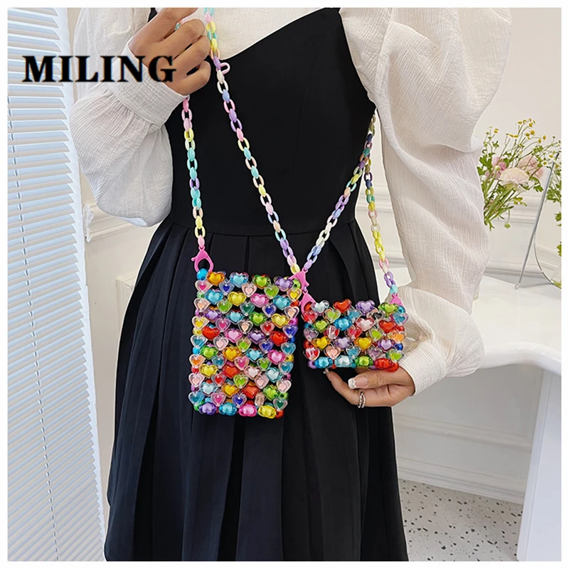 Mini Heart Beads Evening Party Crossbody Bags rossetto borse donna borse a tracolla da sposa borse Vintage con perline per feste di matrimonio