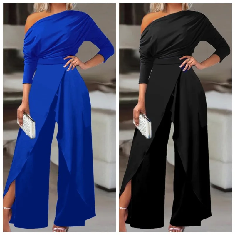 New Spot Amazon One Shoulder Formal Elegant Party Jumpsuit High Quality and High Appearance Level Women's Clothing Jumpsuits